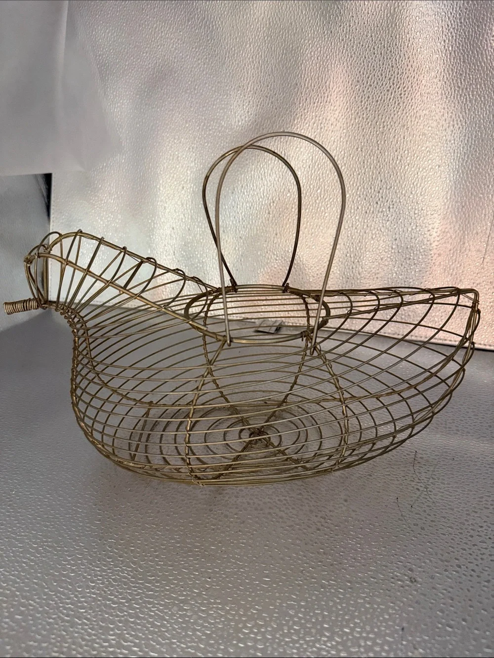 Vintage Bird Silhouette Gold Wire Basket  with dual loop Handles